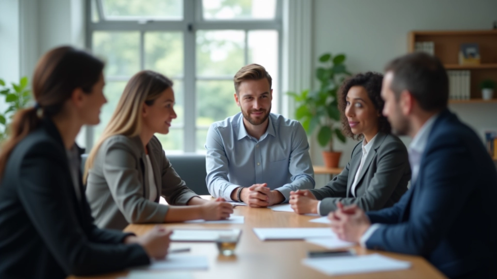 Ambiente de trabalho diverso mostrando diferentes cenários de conversação